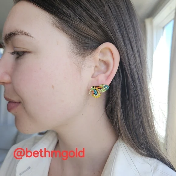 Butterfly Wings Rhinestone Stud Earrings - Picture 8 of 14